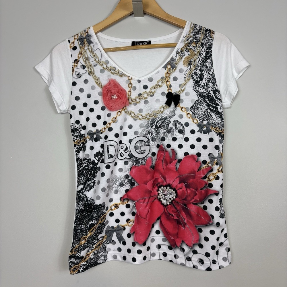 Vintage Y2K Dolce & Gabbana Graphic T-Shirt Women's Size S/M Embellished Italy